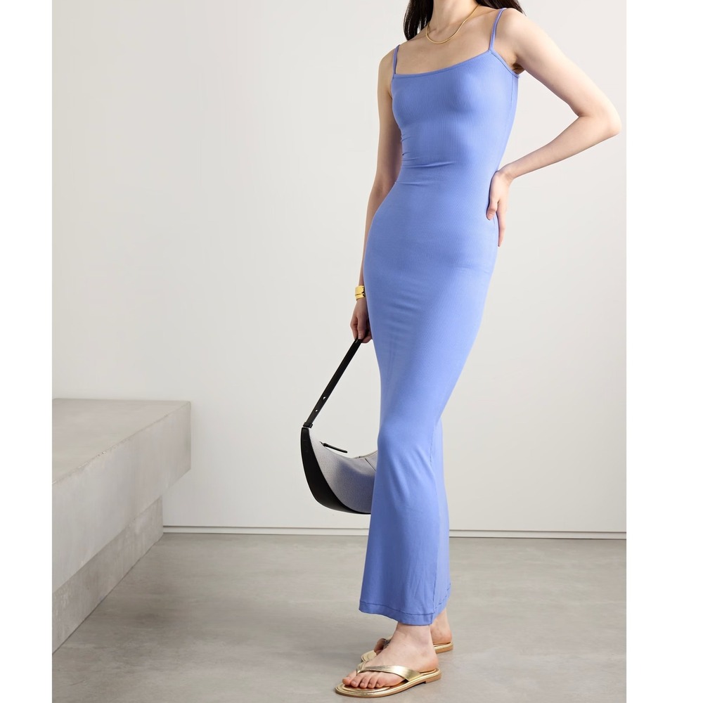 SKIMS Soft Lounge Long Slip Maxi Dress in Cielo Ribbed Stretch Size Small